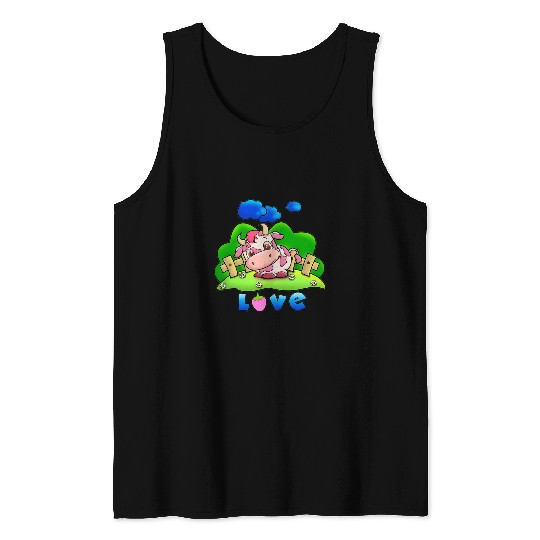 Cow Lover Strawberry Cow Design 8 Tank Tops