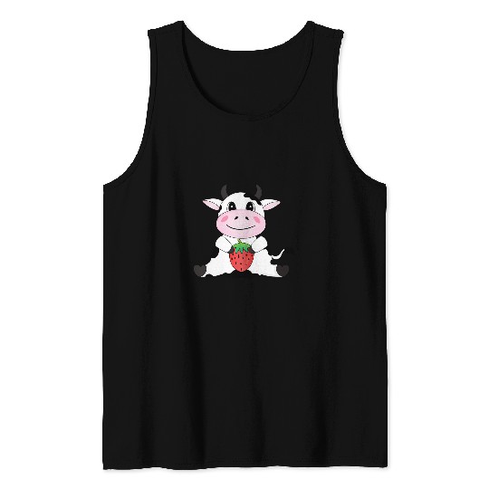 Cow Lover Cute Strawberry Cow Print Animal Kawaii Aesthetic Tank Tops