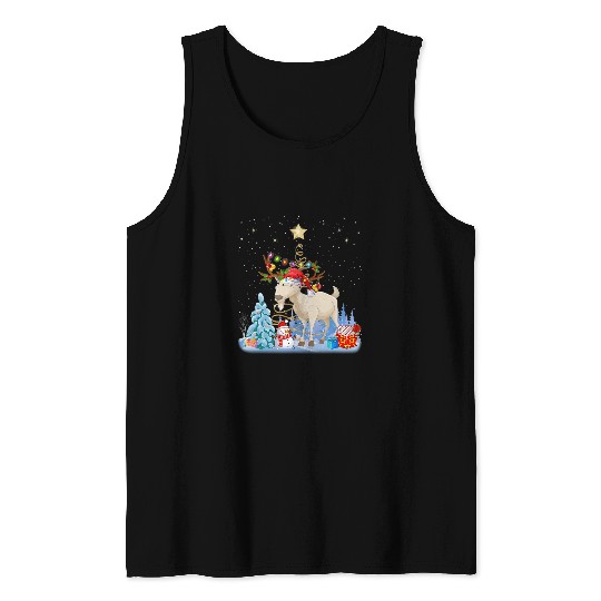Goats Lover Winter Christmas Light Tree Reindeer xmass Forest Snow Tank Tops