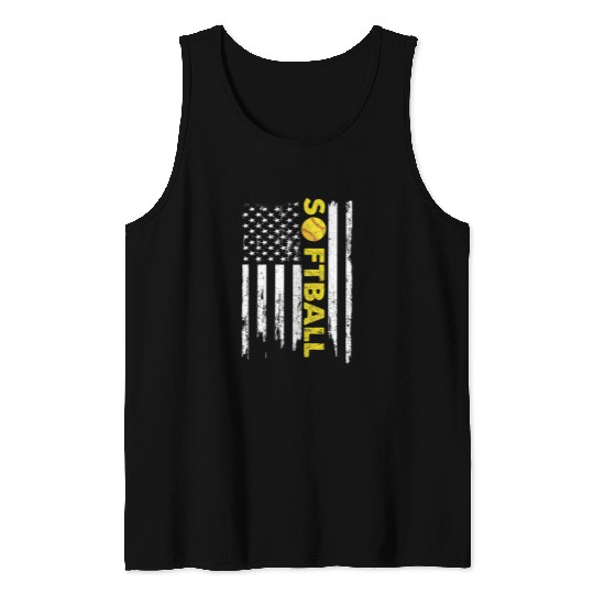 American Flag Softball Team vintages Softball Sport Lover Tank Tops