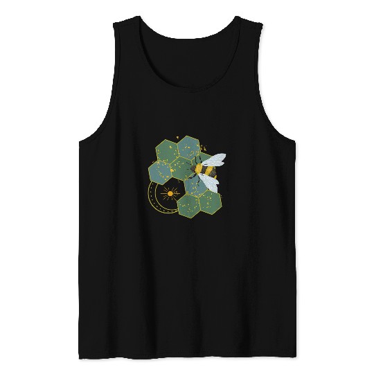 Cute Buzzed Sun Honeycomb Yellow Honey Bumble Bee Art Tank Tops
