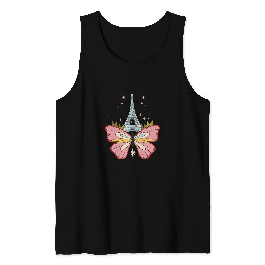 Butterfly Eiffel Tower Sky Stars I Love Paris French France Tank Tops