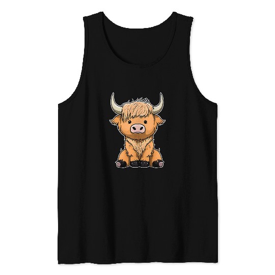 Cow Lover Cute Scottish Highland Cow Cattle Hairy Cow Woman kids Tank Tops