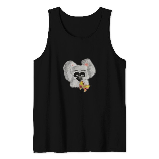 Dog looking at a butterfly hand painted puppy Tank Tops