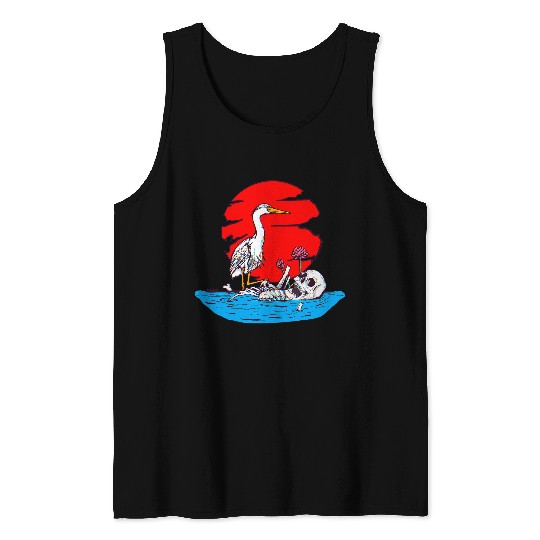vintages Skeletons and Heron Tattoo Tank Tops