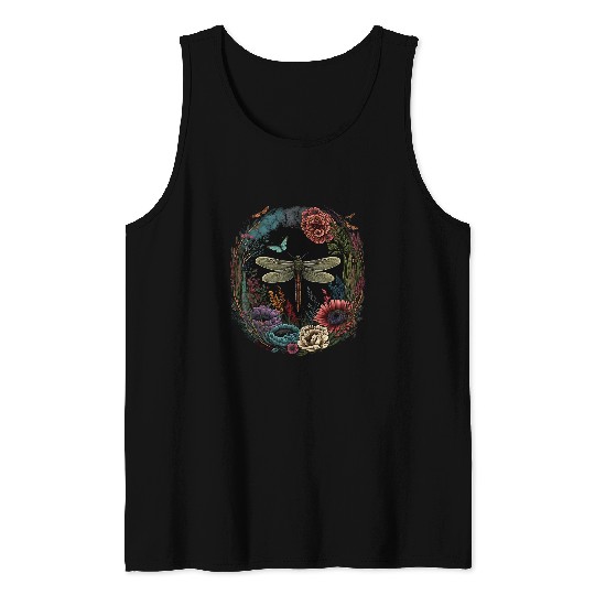 Cottagecore Dragonfly Aesthetic Wildflower Lover Tank Tops