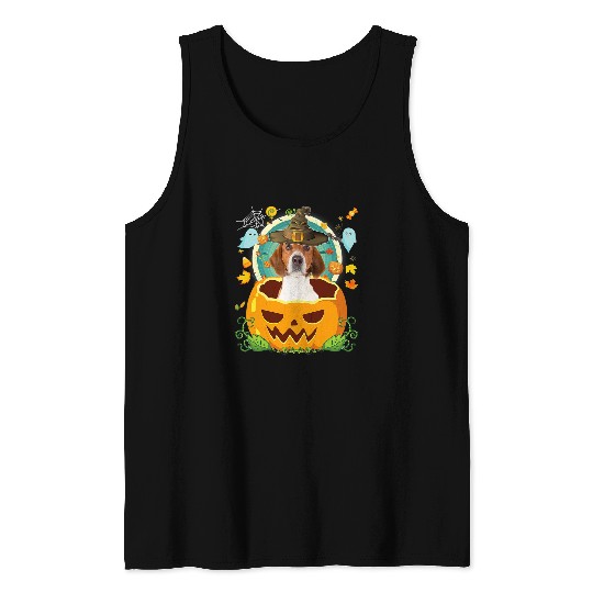 Happy Halloween Pumpkin American Foxhound Dog Witch Cute Hat 3 Tank Tops