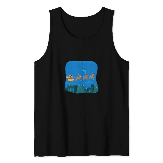 Christmas Dachshund Wiener Dog Sled Santa Hat Cute Funny Tank Tops
