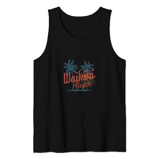 Surf Life Waikiki Beach Oahu Retro Faded Surfing Tank Tops