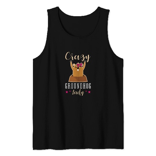 crazys Groundhog LAdy Woman Girl Whistlepig Animal Groundhog Tank Tops