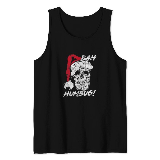 Bah Humbug Grumpy Santa Skull Funny Christmas Pirate Tank Tops