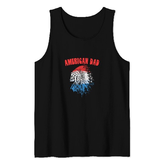 American Dad Retro Native American Indian Skull Headdress Tank Tops