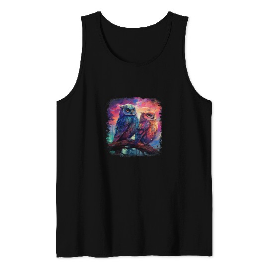 Two Anime snow owls cosmic sky illustrative abstract art Tank Tops