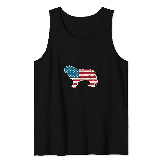 Dog Saint Bernard 4th of July Men Women USA American Flag Dog Tank Tops