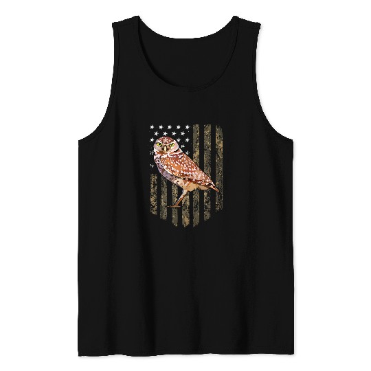Owl Pet Camo American Flag Burrowing Owl Bird 4th Of July Tank Tops