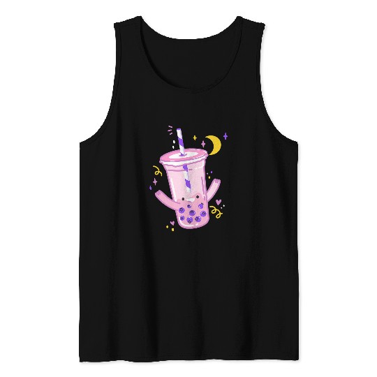 Cute Kawaii Boba Bubble Tea Doodle Art Design Tank Tops