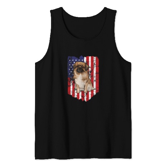 American Flag Tibetan Spaniel 4th Of July USA Tank Tops