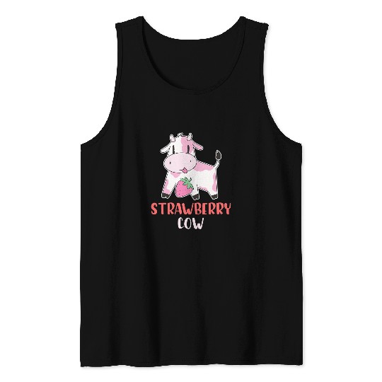 Cow Lover Pink Strawberry Cow Summer Fruit Berry Lover Tank Tops