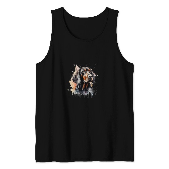 Colorful Black and Tan Coonhound watercolor art 4 Tank Tops