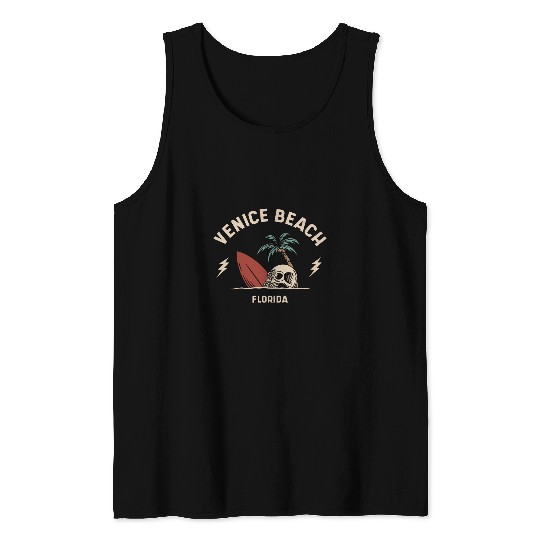 vintages Surfing Venice Beach Florida Retro Surfer Skull Tank Tops