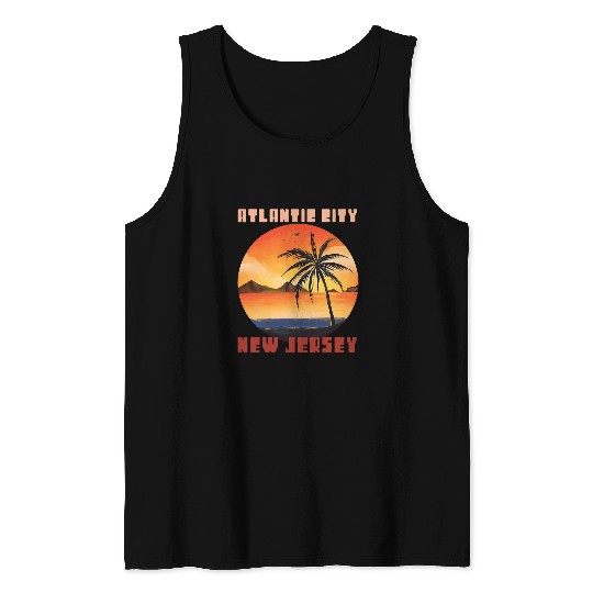 Surf Life Atlantic City Surfing Palm trees New Jersey Vacation Ocean Tank Tops