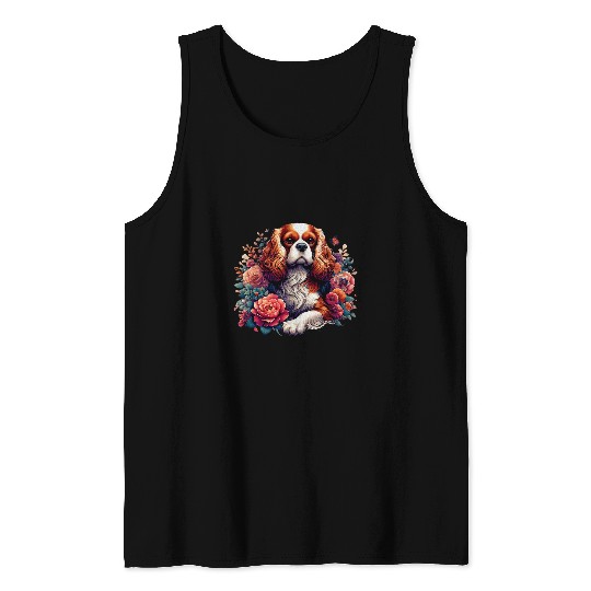 Floral Cavalier King Charles Spaniel 1 Tank Tops