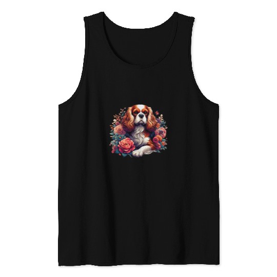 Floral Cavalier King Charles Spaniel 1 Tank Tops