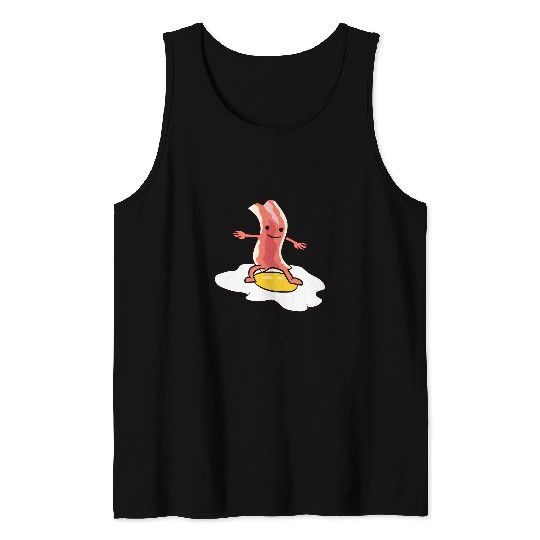 Surf Life Kawaii Bacon Surfing On Fried Egg Breakfast Egg and Bacon Tank Tops