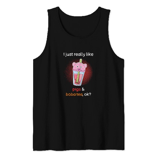 Boba Tea Pig   Funny Pig Lover I Love Bubble Tea Tank Tops