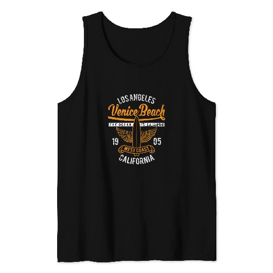 Venice Beach californias Retro vintages Surf Distressed Design Tank Tops