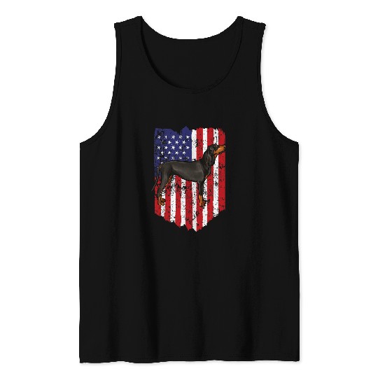 American Flag Black and Tan Coonhound 4th Of July USA Tank Tops