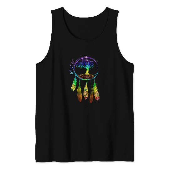Tree of Life Dream Catcher with Feathers Tank Tops