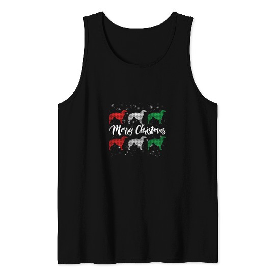 Borzoi Merry Christmas Argyle Dog Tank Tops