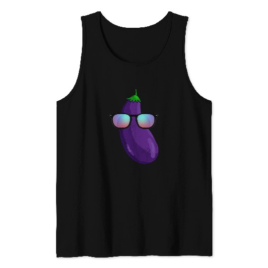 Lacrosse Gift Funny Eggplant With Sunglasses Apparel Aubergine Tank Tops
