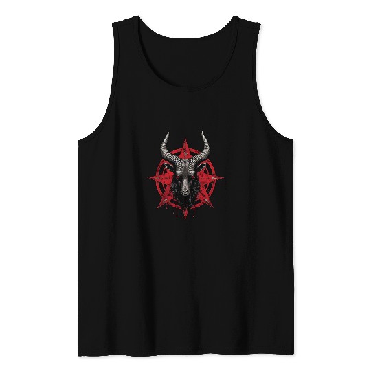 Goats Lover Baphomet Pentagram Satanic Devil Goats Head Occult Tank Tops