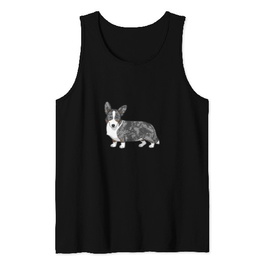 Cute Blue Merle Brindle Tan Cardigan Corgi Dog Tank Tops