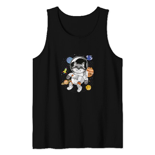 Raccoon Pet Space Travel Cute Planets Raccoon Trash Panda Astronaut 3 Tank Tops
