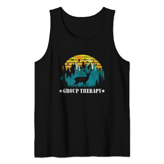 This Is What I Call Group Therapy Funny Retro Hunting Deer Tank Tops