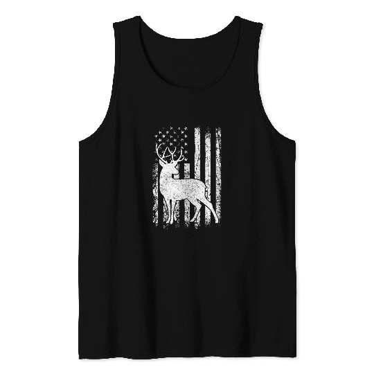 USA Flag Deer Elk Buck Hunting Hunter Dad Gifts Tank Tops