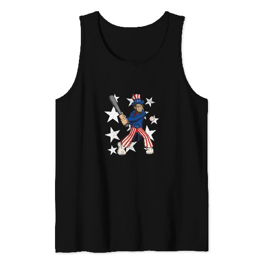 Abraham Lincoln Playing Baseball Funny 4th of July Baseball Tank Tops