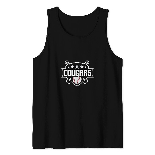 Cougars Baseball Sports Game Day Spirit Print Stars Mom Dad Tank Tops