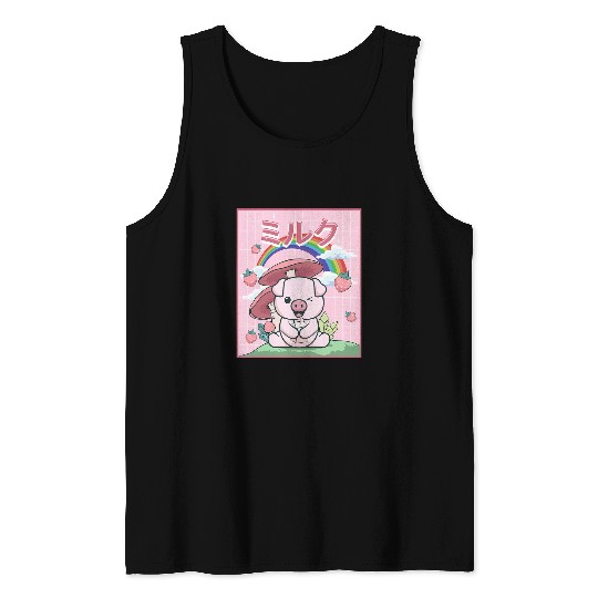 Cottagecore Aesthetic Kawaii Pig Strawberry Milk Tank Tops