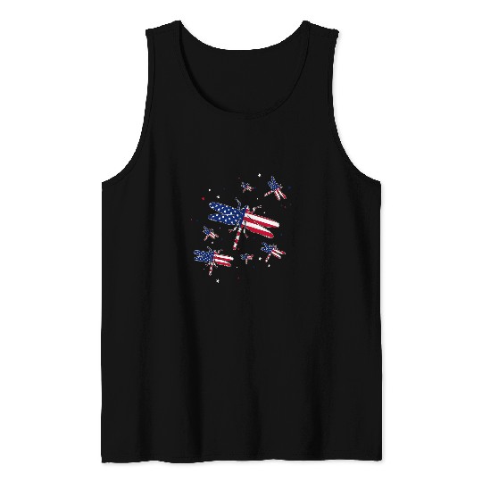Cute Dragonfly Patriotic Women Girl 4Th of July Fireworks Tank Tops