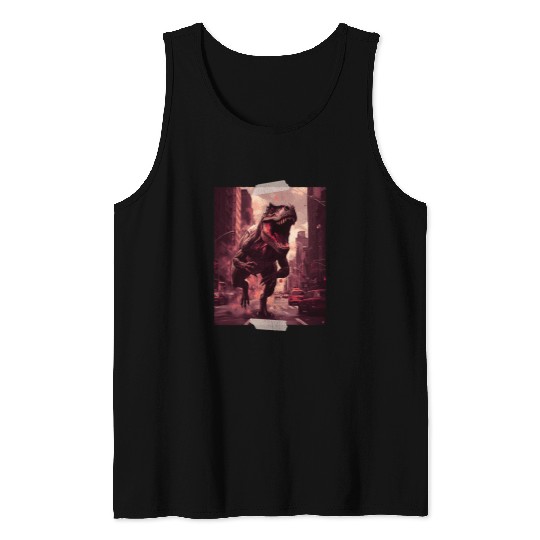 T Rexs Tyrannosaurus Running Though The City Dinosaur Design Tank Tops