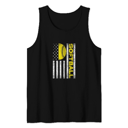 American Flag vintages Softball Flag Softball Dad Mom Apparel Tank Tops