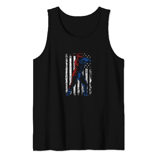Baseball American Flag Pitcher USA Pitching 4th Of July Men Tank Tops
