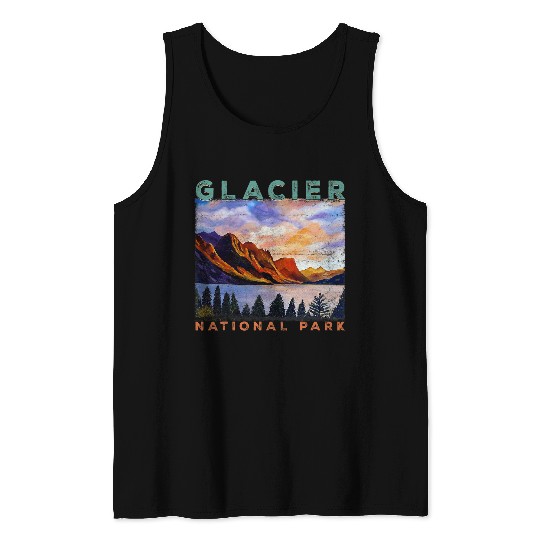 Retro Glacier National Park Montana Women Men Kids Hiking 1 Tank Tops