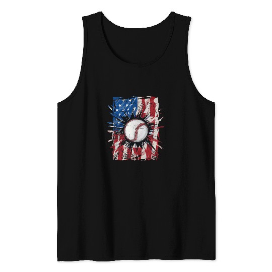 Patriotic Baseball 4th Of July Men USA American Flag Boys Tank Tops
