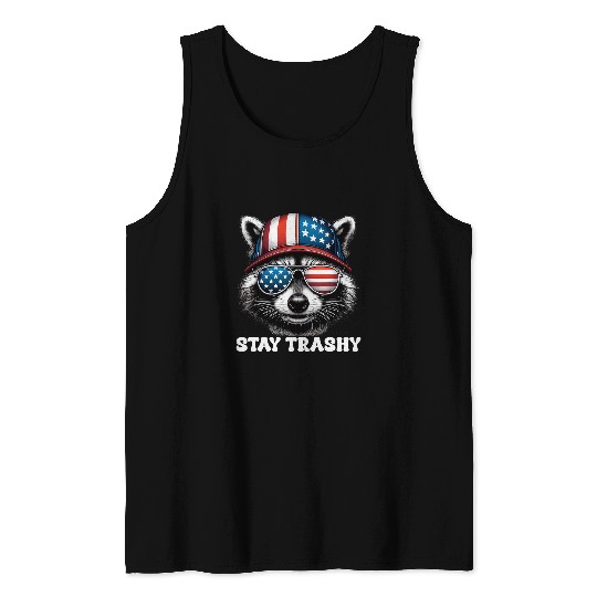 Raccoon Pet Stay Trashy Funny Raccoon Trash USA Flag Tank Tops