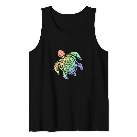 Turtle Pet Pastel Rainbow Mandala Boho Tank Tops